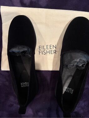 Eileen Fisher Black Velvet Slip-On Loafers